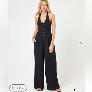 L*Space REVOLVE Alena Black Adjustable Halter Jumpsuit - XS Sold Out Online